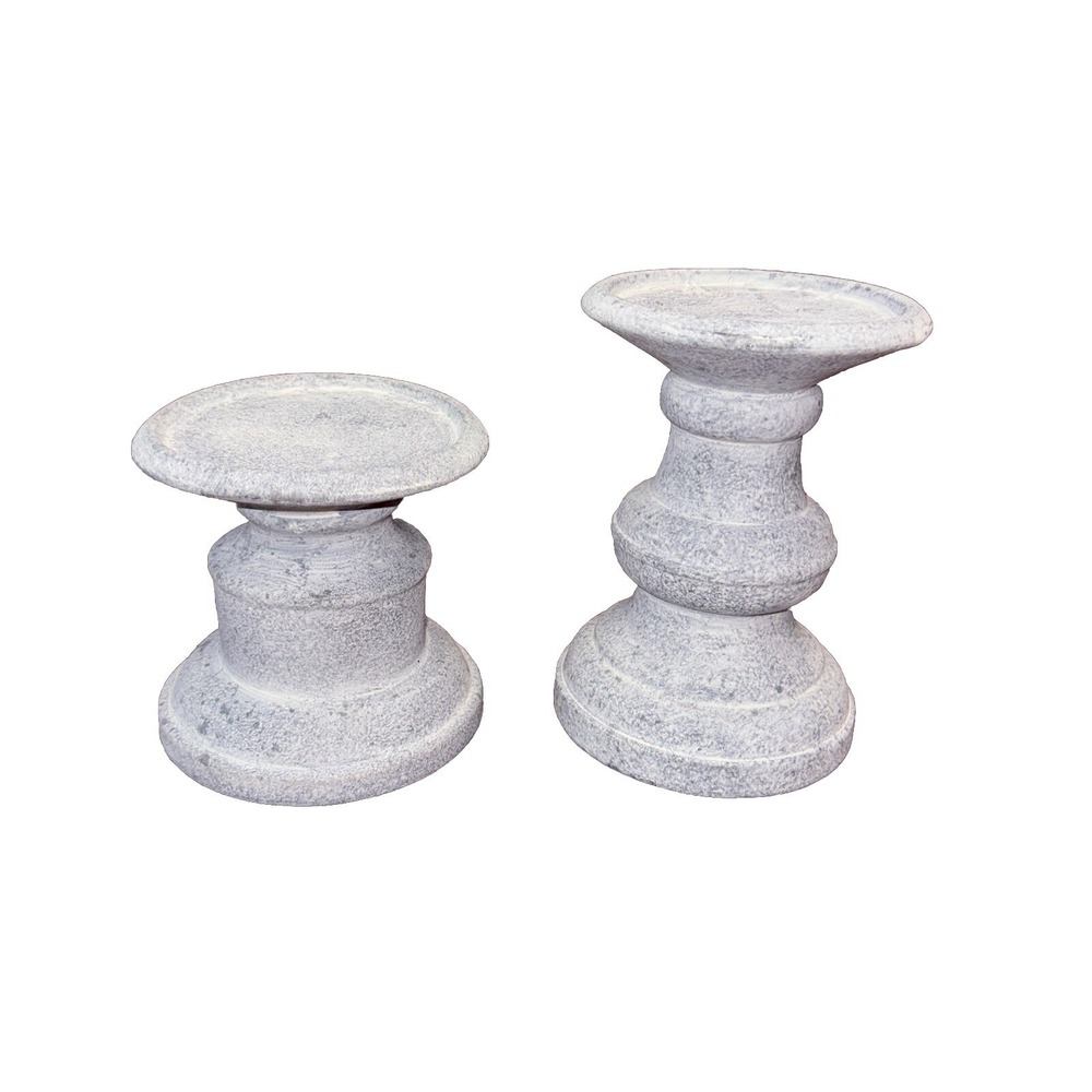 Pair of Pottery Barn Med Size Pillar Candleholders 8.5" & 6.5" White/Gray Color
